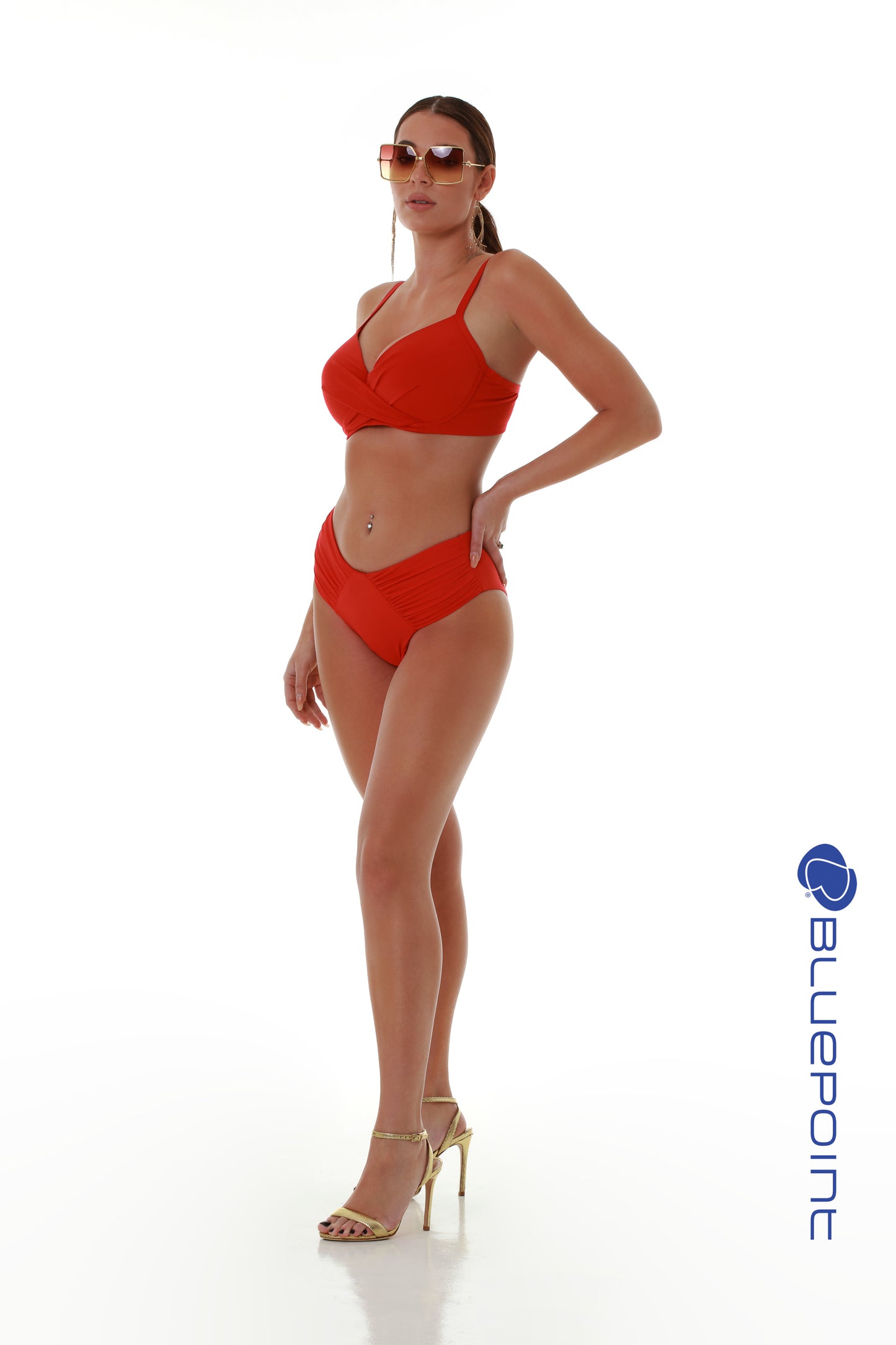 Ψηλόμεσο μπικίνι slip μαγιό BLUEPOINT με πιέτες / SOLIDS - 25065095