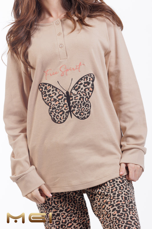 Βαμβακερή πιτζάμα με leopar παντελόνι / M802510