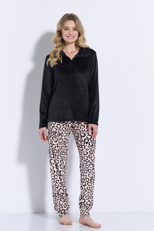 Βελούδινη πιτζάμα με leopar παντελόνι / J8148