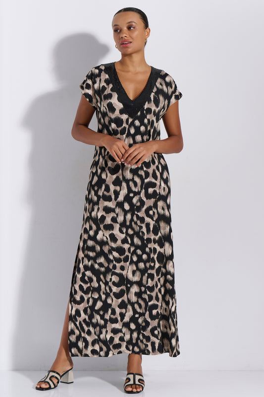 Φόρεμα maxi με κοντό μανίκι / J8234