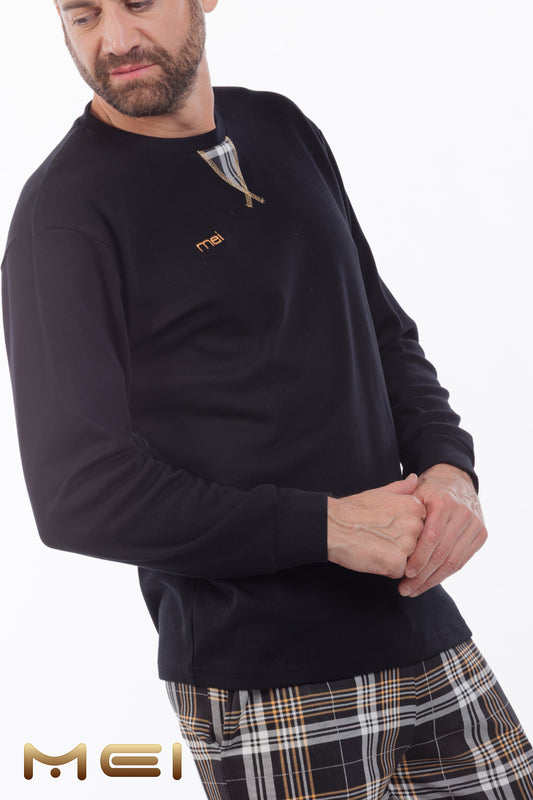 Ανδρική βαμβμακερή πιτζάμα με καρό παντελόνι / M902500