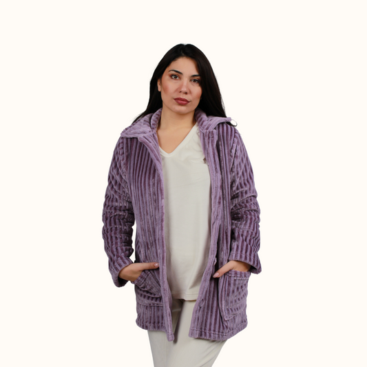 Κοντή ρόμπα fleece με κουκούλα / NV2191