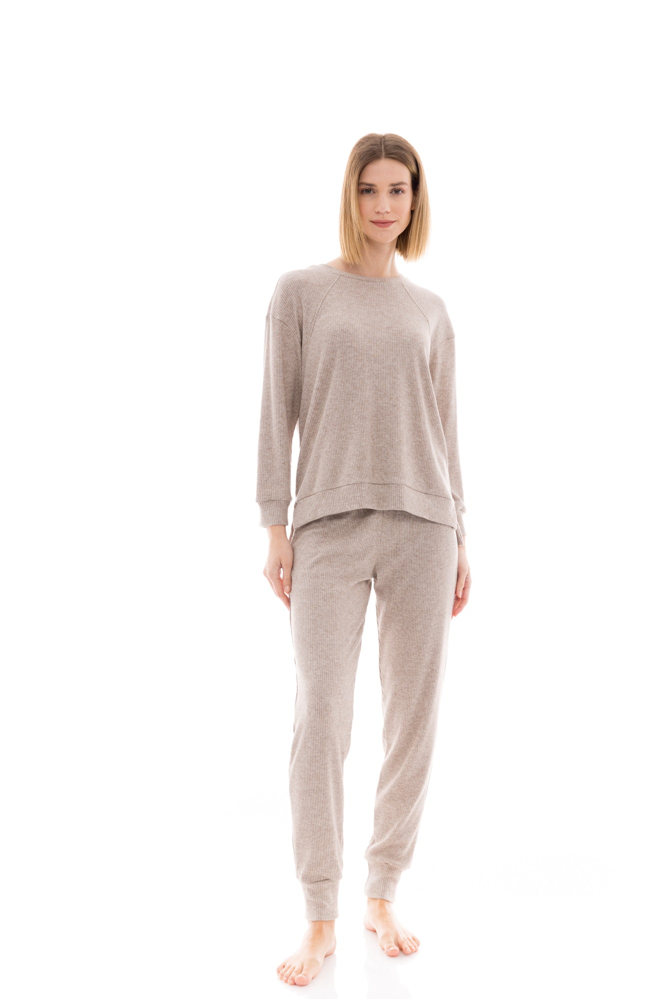 Πιτζάμα - Homewear ριπ μπεζ χρώμα / W1397