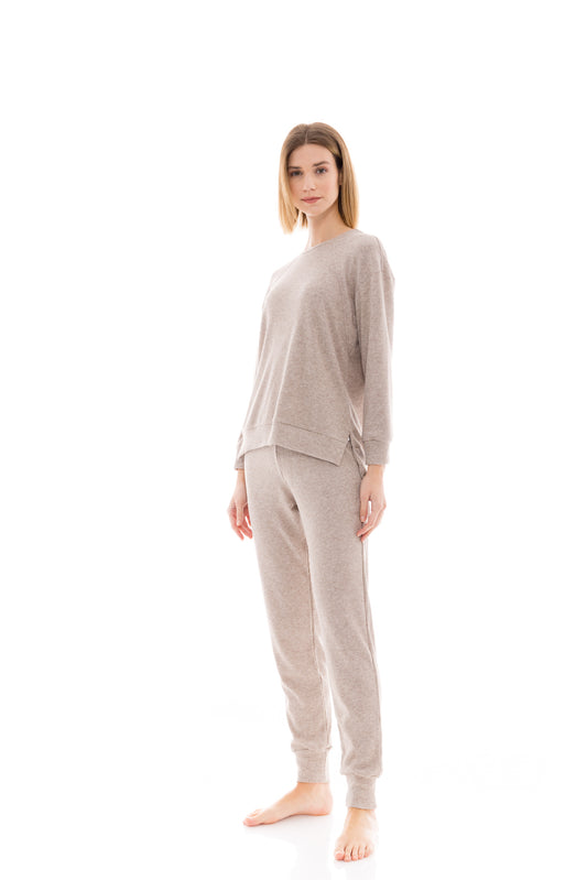 Πιτζάμα - Homewear ριπ μπεζ χρώμα / W1397