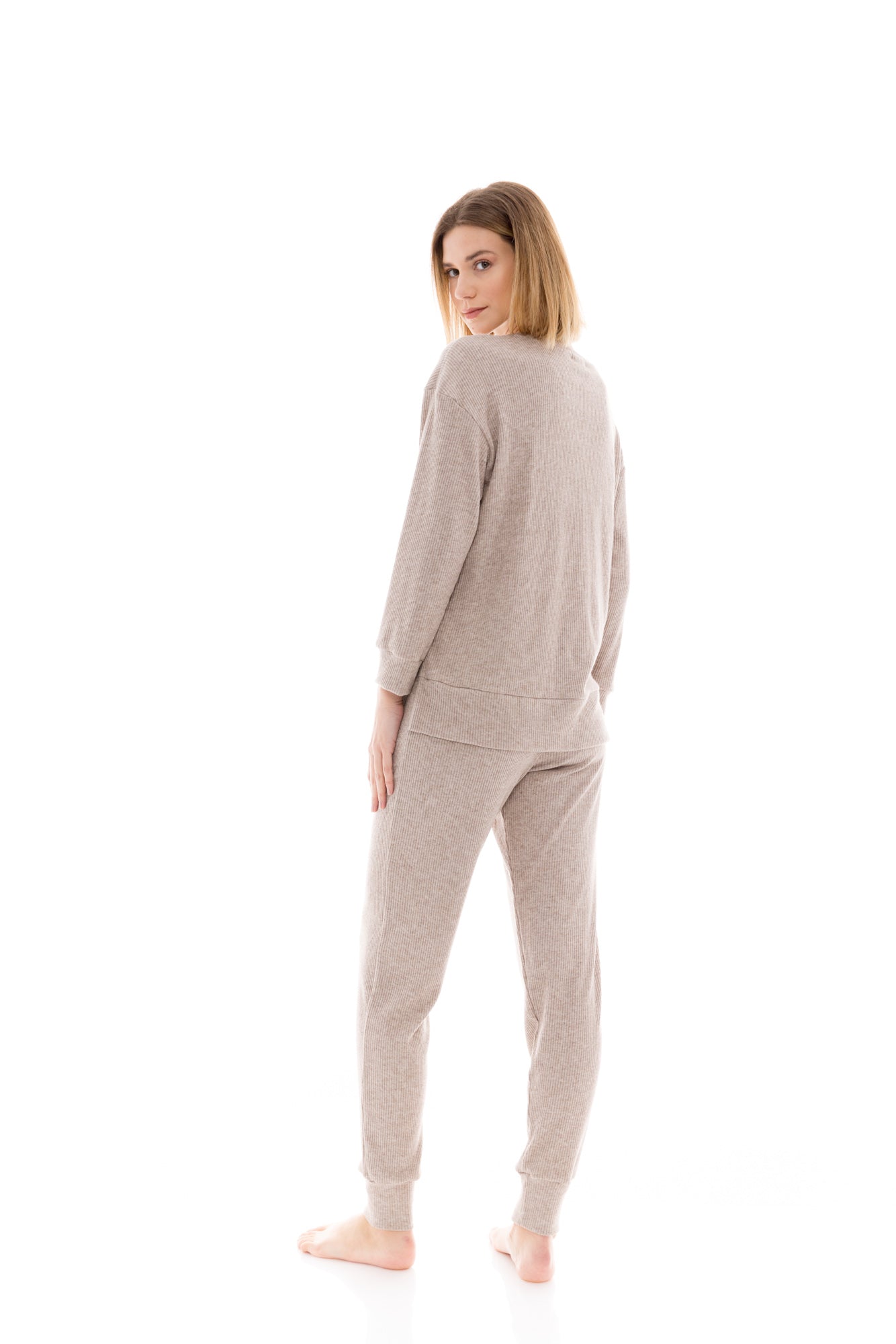 Πιτζάμα - Homewear ριπ μπεζ χρώμα / W1397