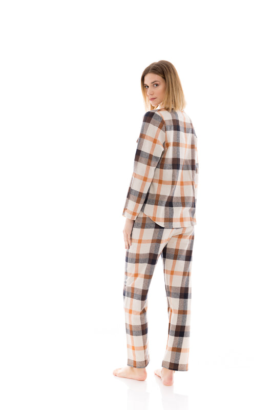 Kουμπωτή πιτζάμα καρό / W1415