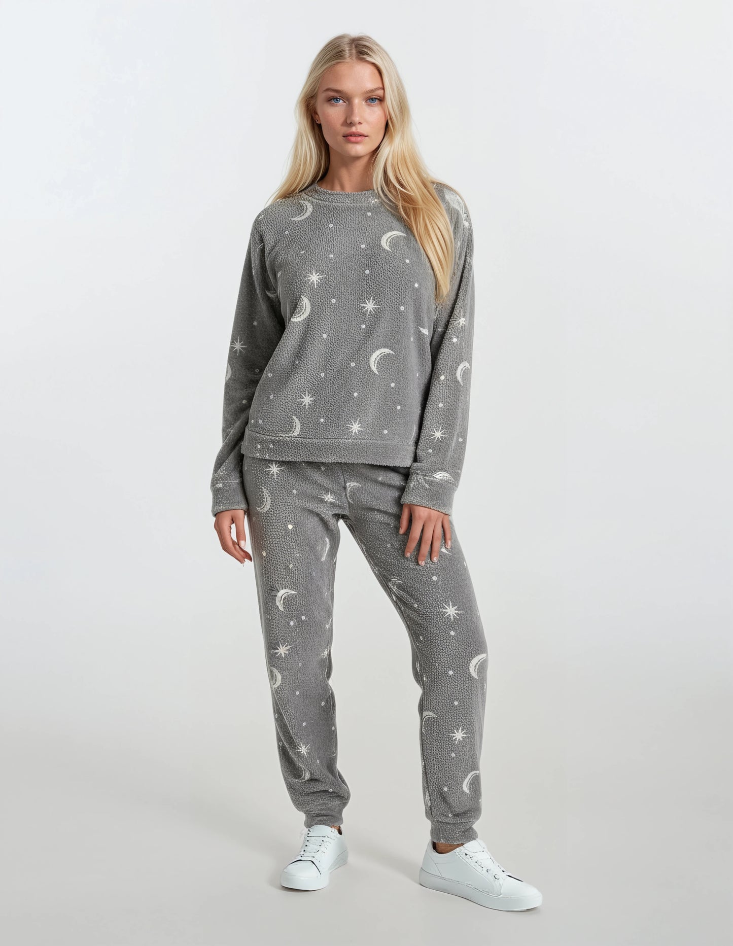 Fleece ζεστή πιτζάμα με αστέρια / W1486