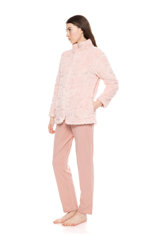 Fleece κοντή ρόμπα με καρδίες / W1681