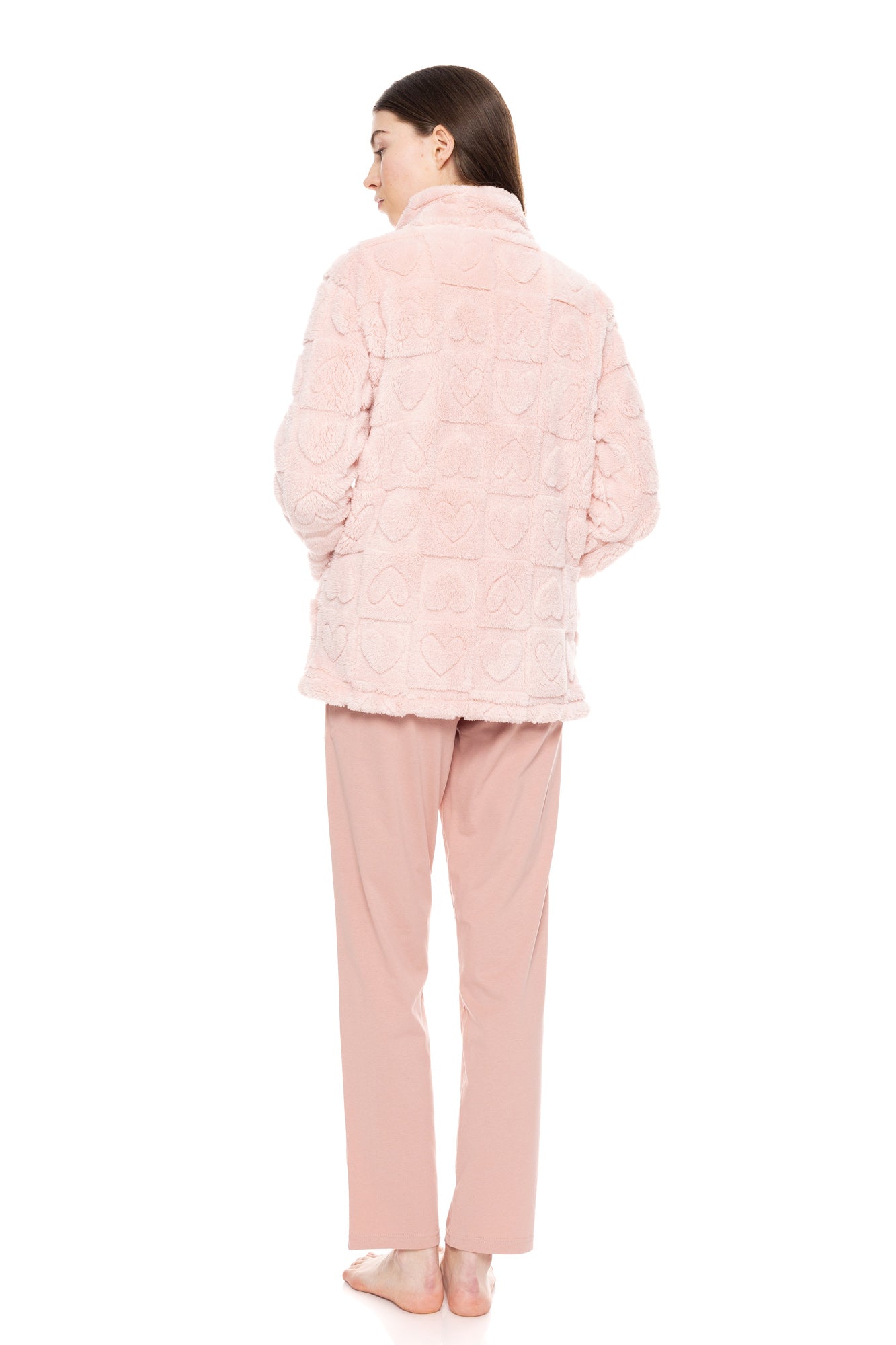 Fleece κοντή ρόμπα με καρδίες / W1681