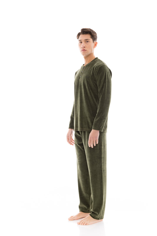 Βελούδινη ανδρική πιτζάμα με κουμπιά / wn-m202