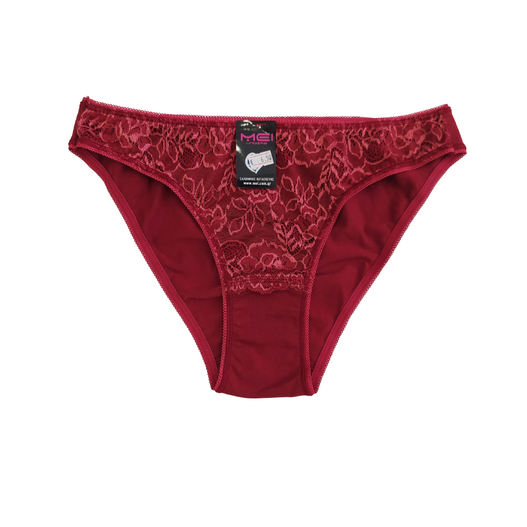 Βαμβακερό εσώρουχο bikini slip με δαντέλα / M2460