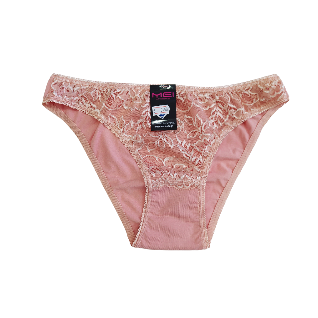 Βαμβακερό εσώρουχο bikini slip με δαντέλα / M2460