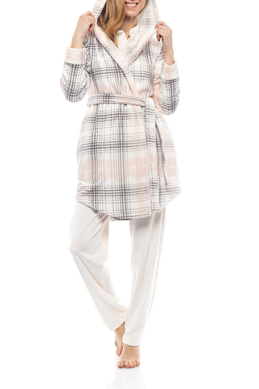 FLEECE ΔΕΤΗ ΡΟΜΠΑ ΜΕ ΚΟΥΚΟΥΛΑ PINK PLAID / W1188