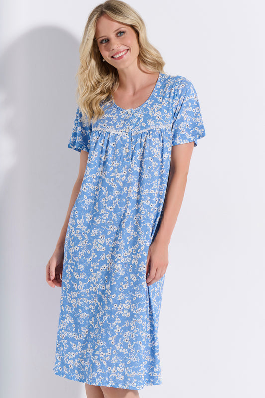 Κλασικό νυχτικό με κοντό μανίκι / J8228