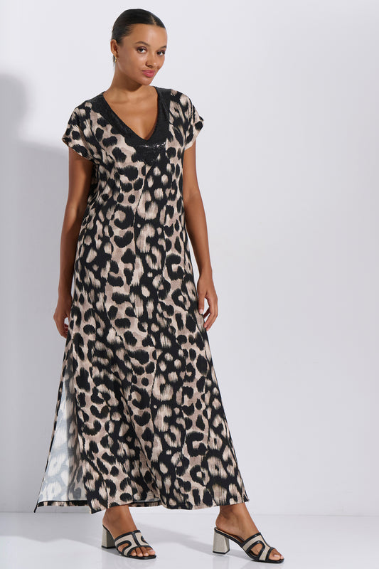 Φόρεμα maxi με κοντό μανίκι / J8234