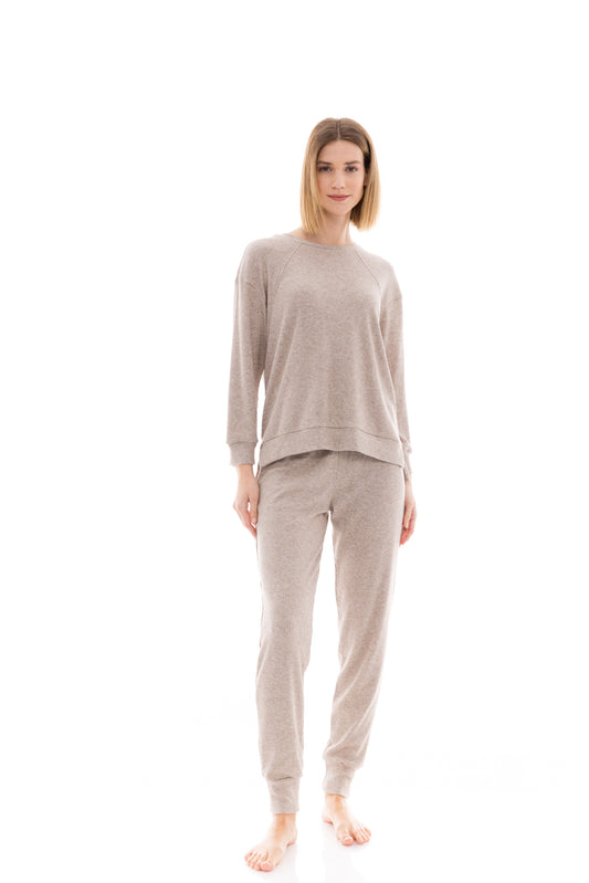 Πιτζάμα - Homewear ριπ μπεζ χρώμα / W1397