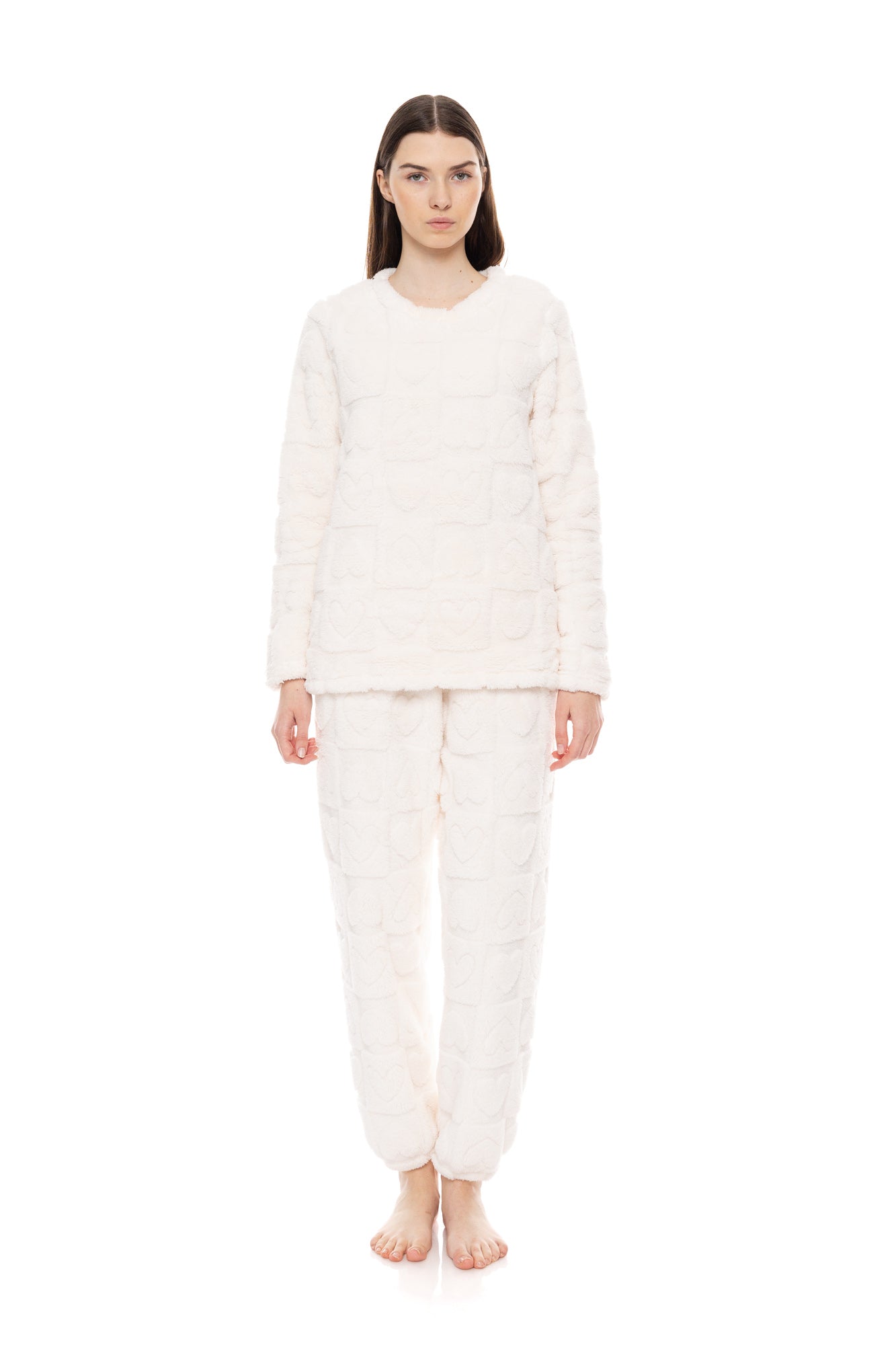 Fleece ζεστή πιτζάμα με καρδούλες / W1680