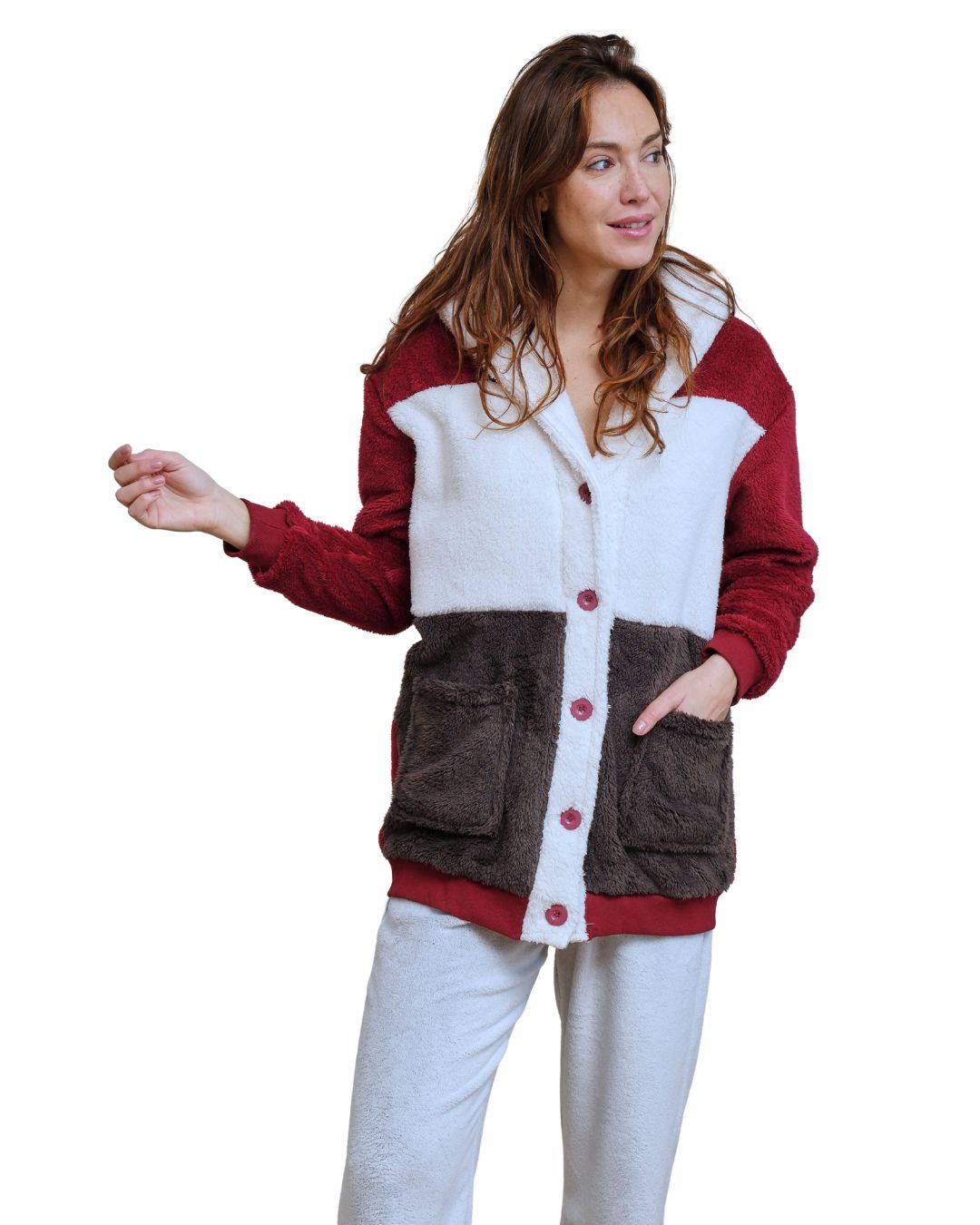 Fleece κουμπωτή ρόμπα / MS268614