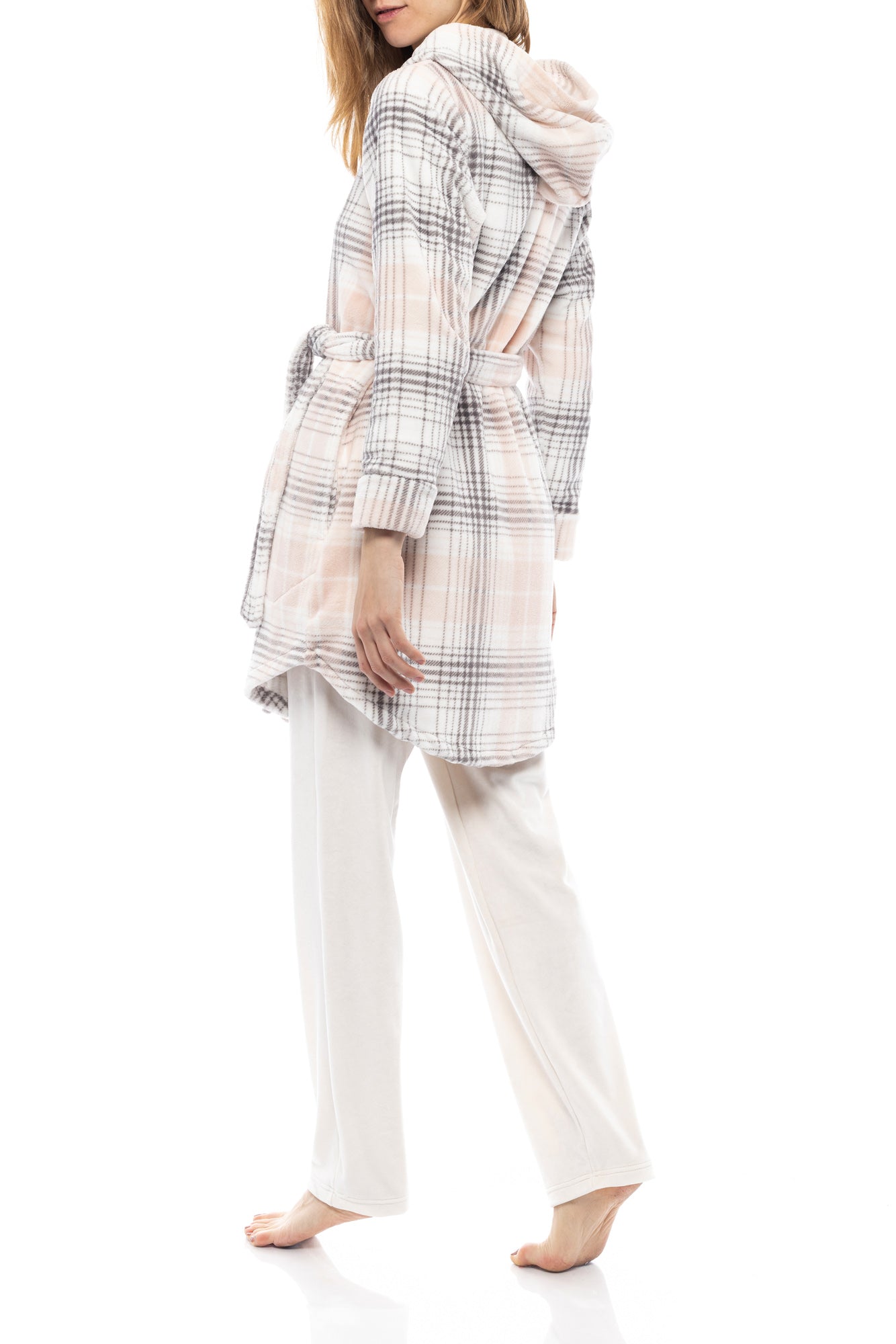FLEECE ΔΕΤΗ ΡΟΜΠΑ ΜΕ ΚΟΥΚΟΥΛΑ PINK PLAID / W1188